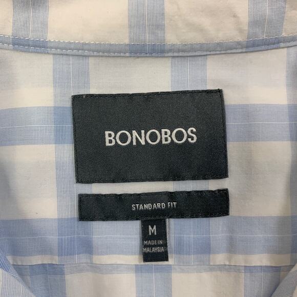 Bonobos Shirt Mens M Medium White Blue Cotton Standard Fit Windowpane Plaid - Picture 6 of 13